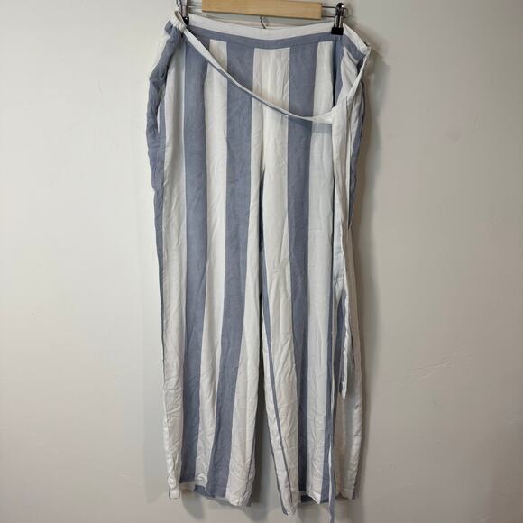 Soft Surroundings Women's Pants Stripe Wide Leg Lined Tie Waist Blue White XL - Picture 1 of 11